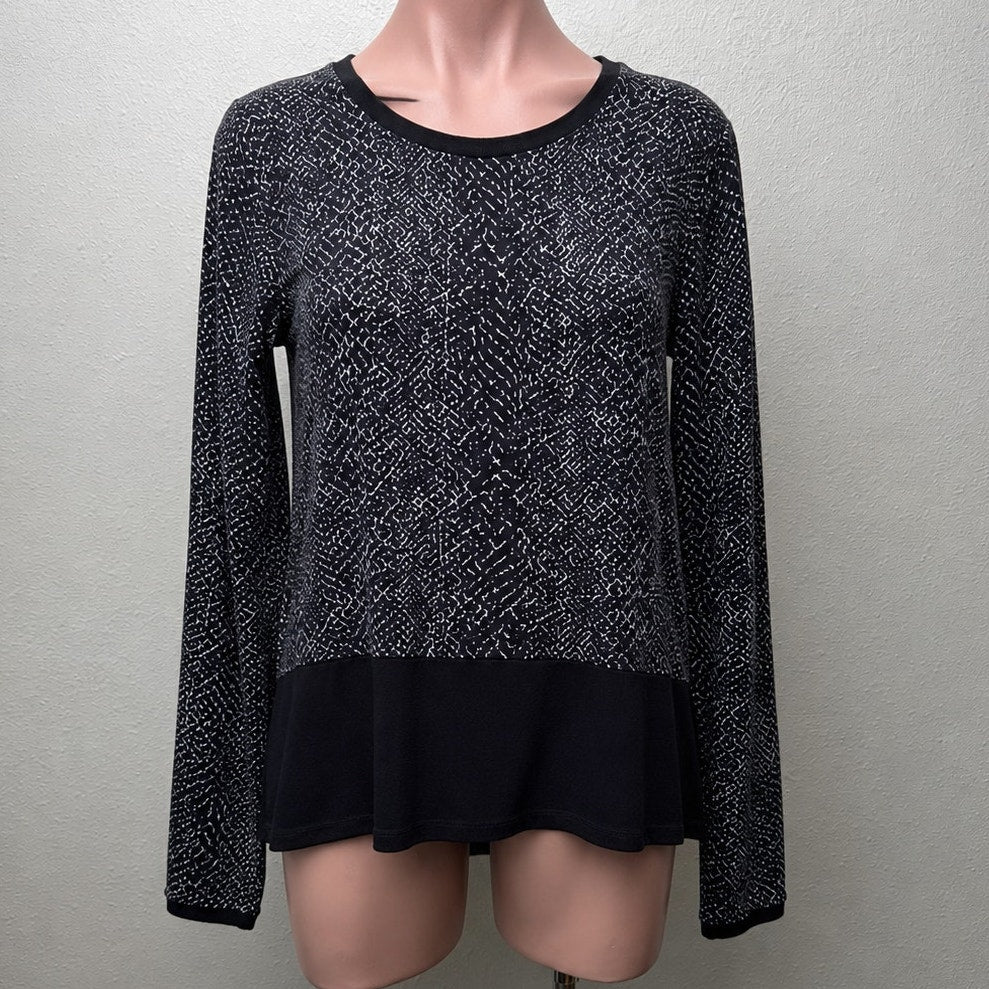 LA Made Black Cream Snake Print Front Pocket Back Zip Shirt Top S