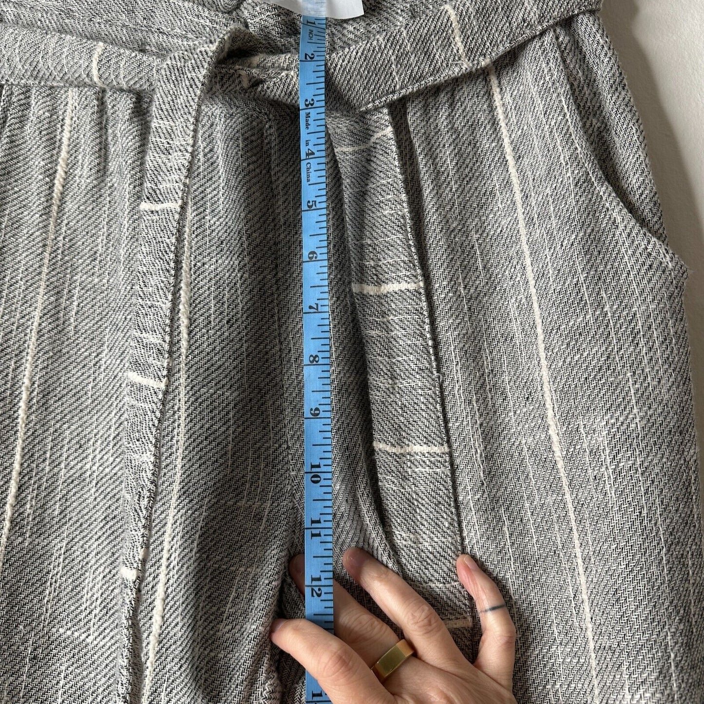 Free People Casual Cream & Black Tweed Stripe Crop Trouser Pants Tie Belt 2