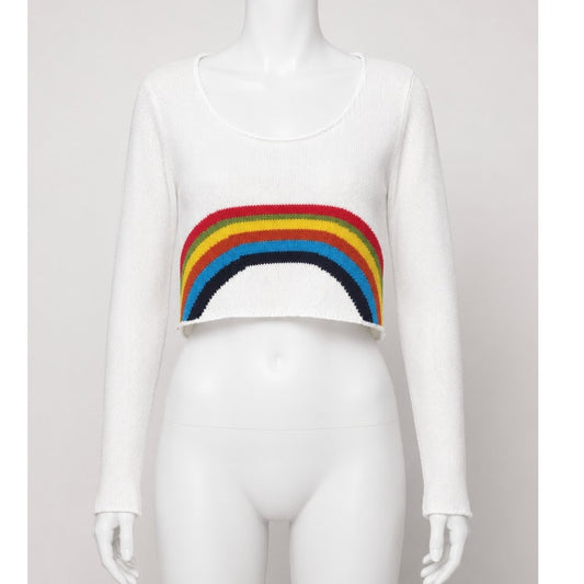 White Rainbow Cropped Sweater Women's M