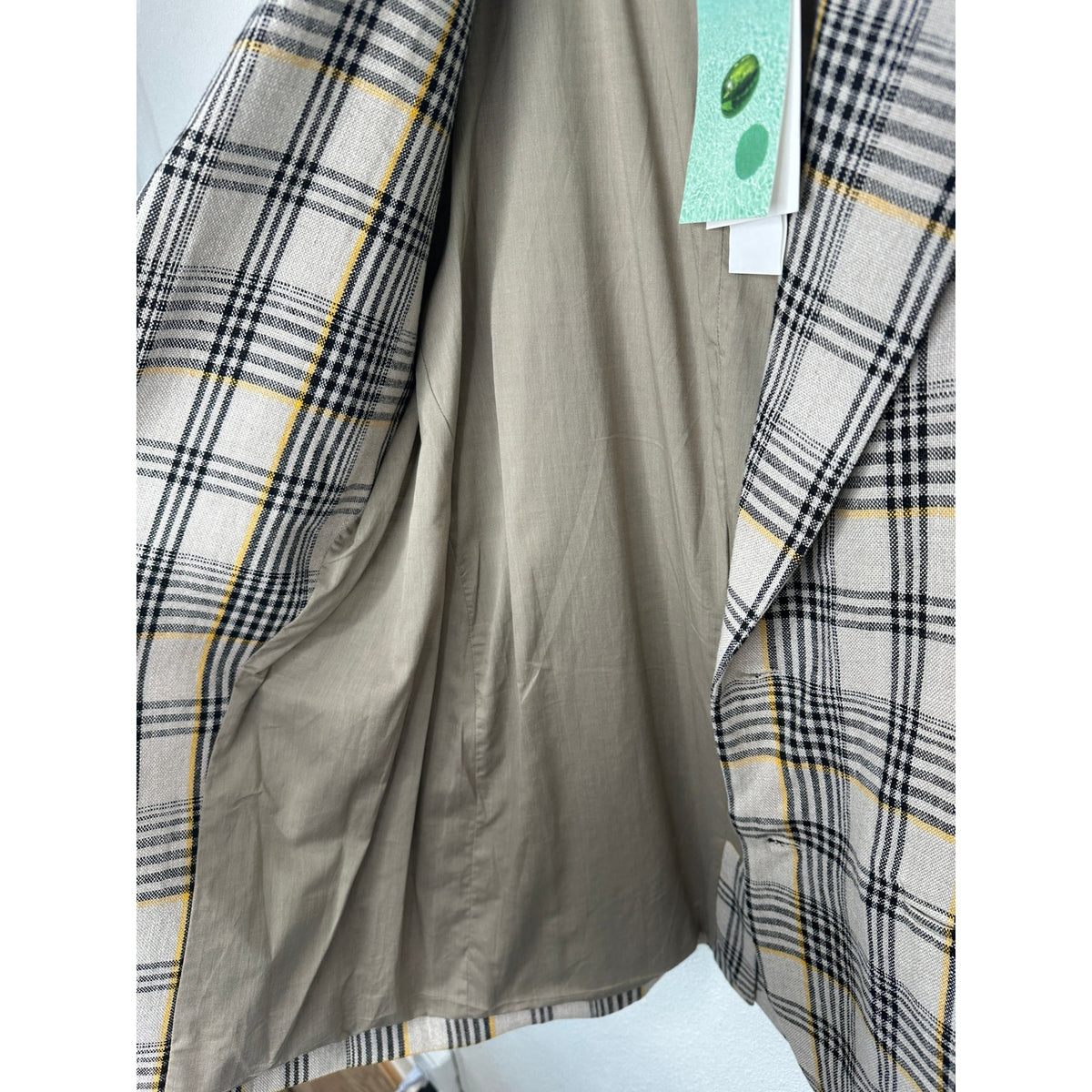 NWT Cristaseya Oversized Linen Blazer Ecru Black Yellow Plaid M