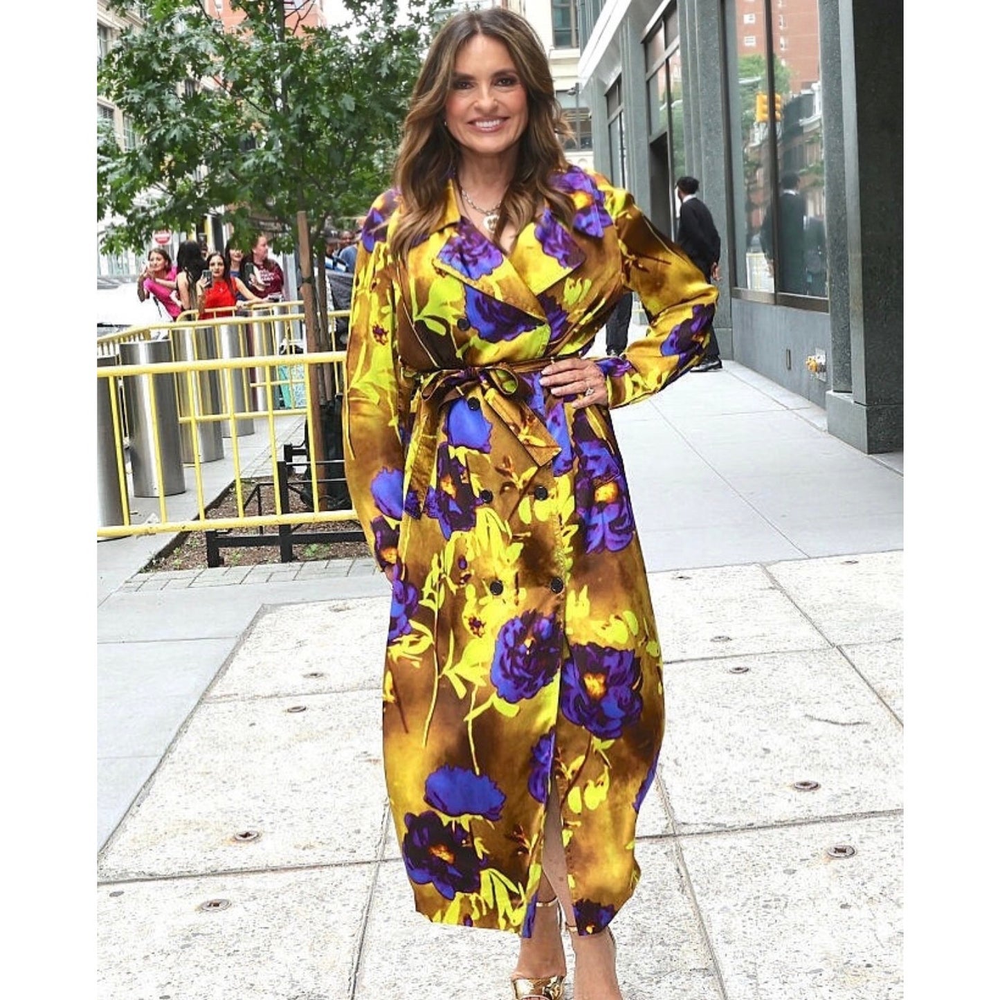 Dries Van Noten floral satin trench coat yellow women US 8 double-breasted