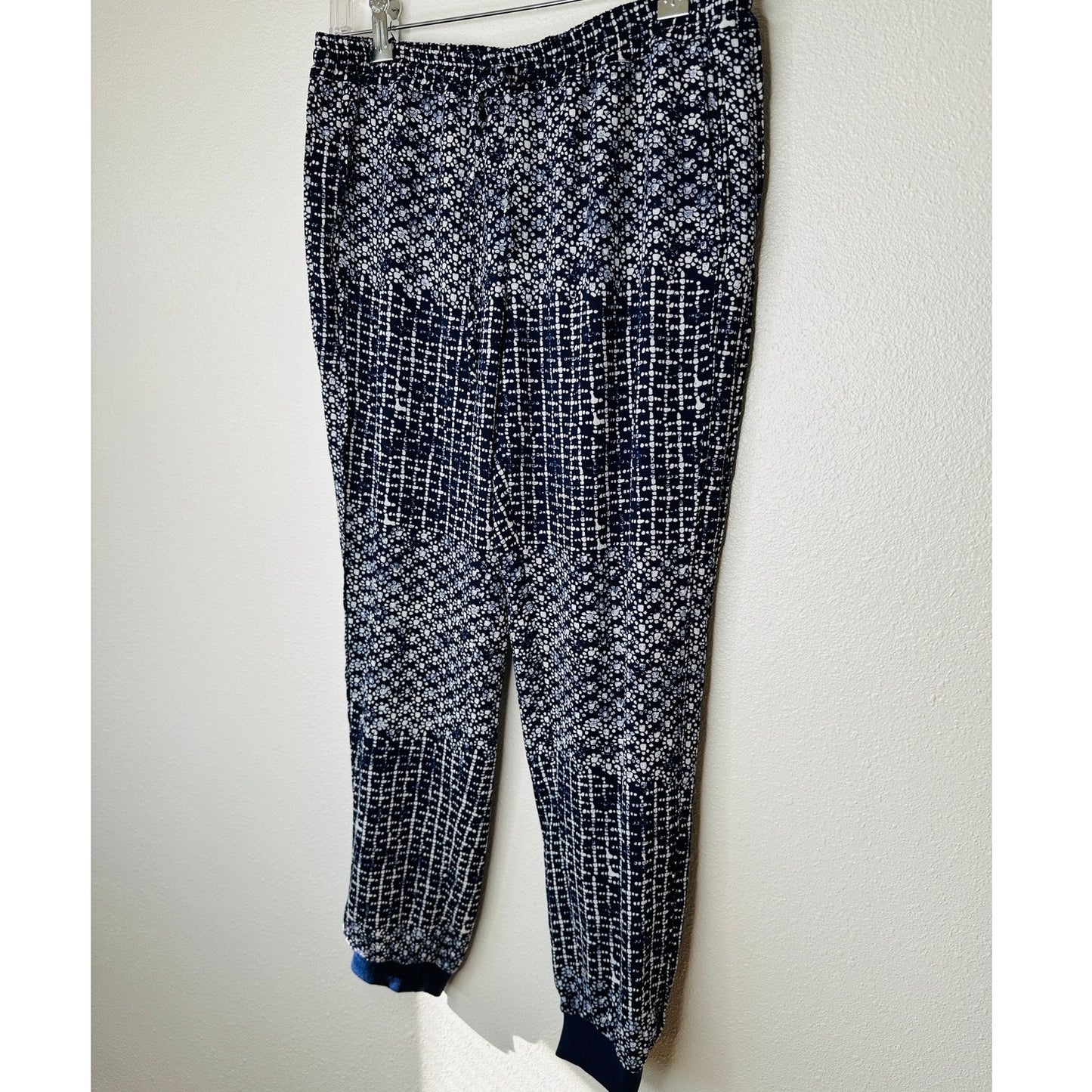 Tavik Womens Navy Ivory Polka Dot Cinch Tie Waist Banded Jogger Pant S