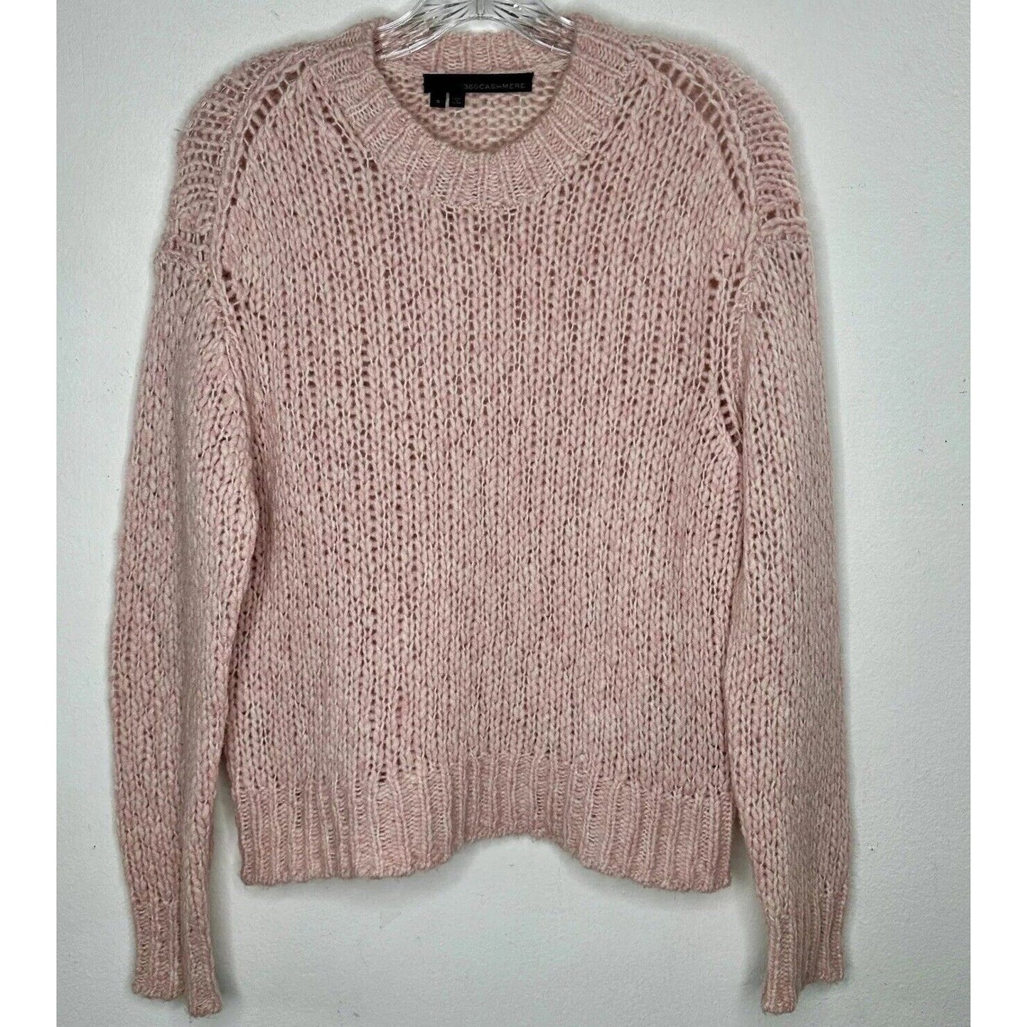 360 Cashmere Abbot Pale Rose Pink Loose Knit Crew Neck Band Cuff Neck Sweater S