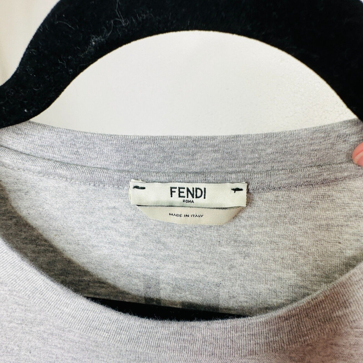 Fendi Gray Short Sleeve Appia Antica Blvd Fendi Roma logo Tee Bead Sequin Top L