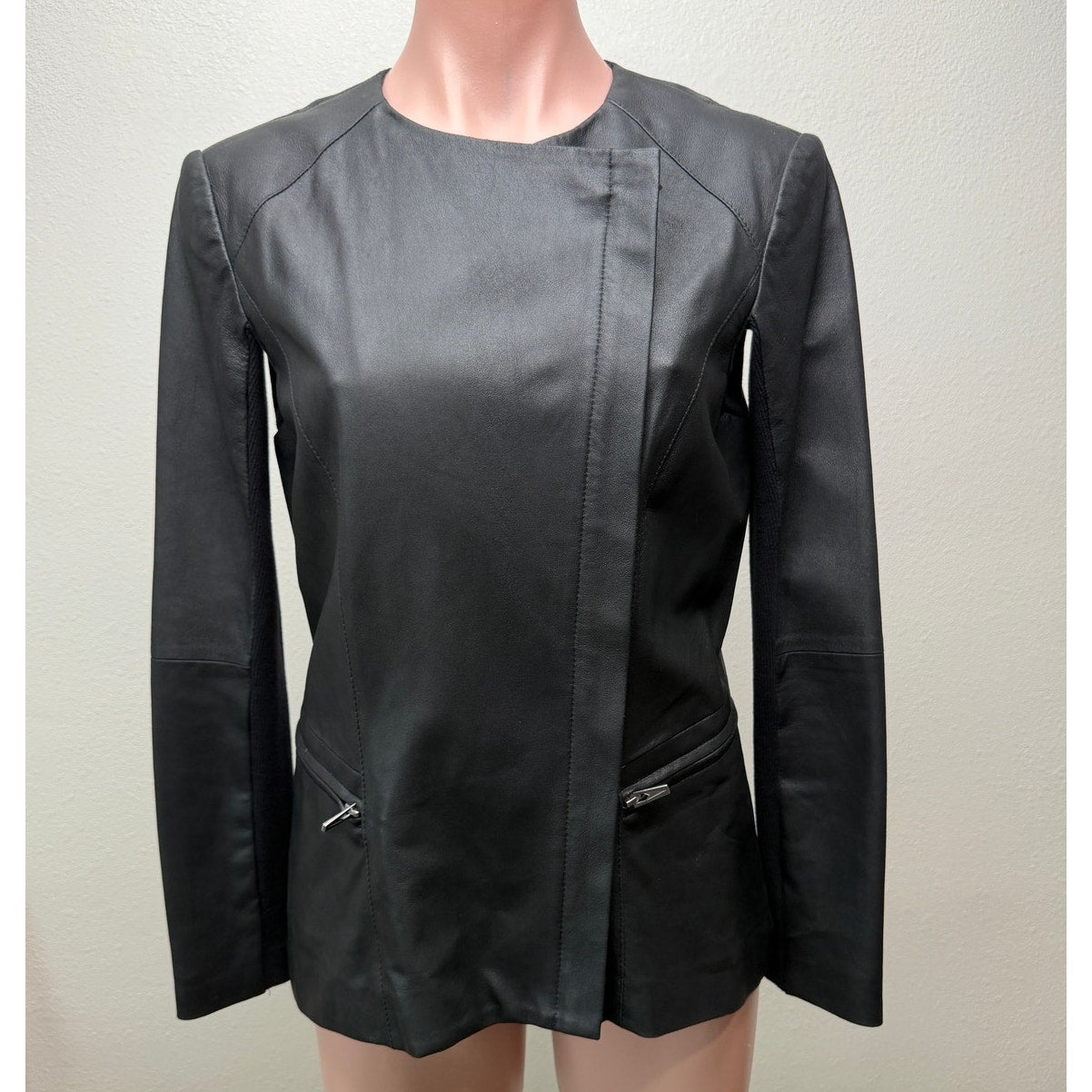 Veda Black Genuine Leather Moto Biker Jacket Women's Medium