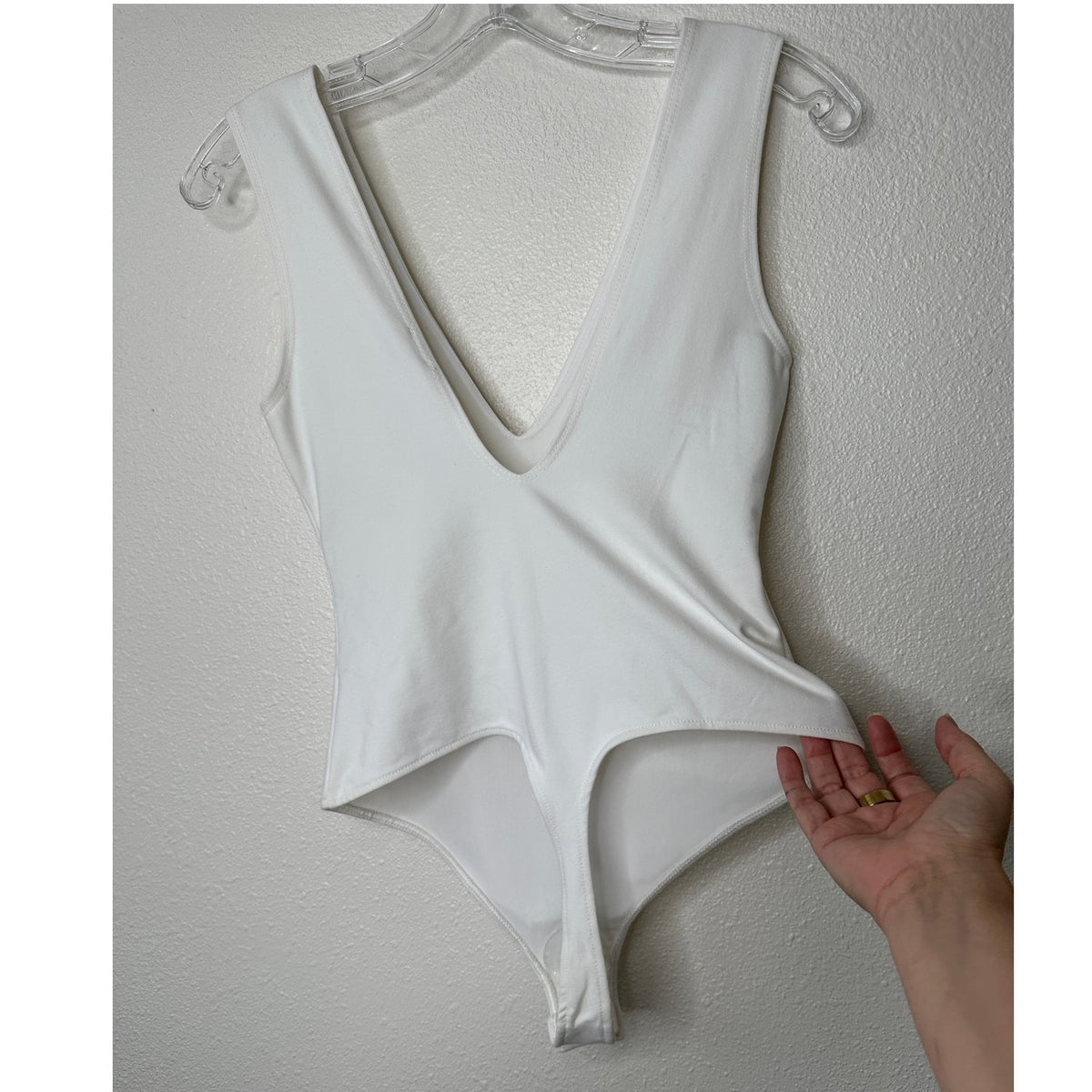 NWT Free People White Deep V-Neck Sleeveless Bodysuit XS
