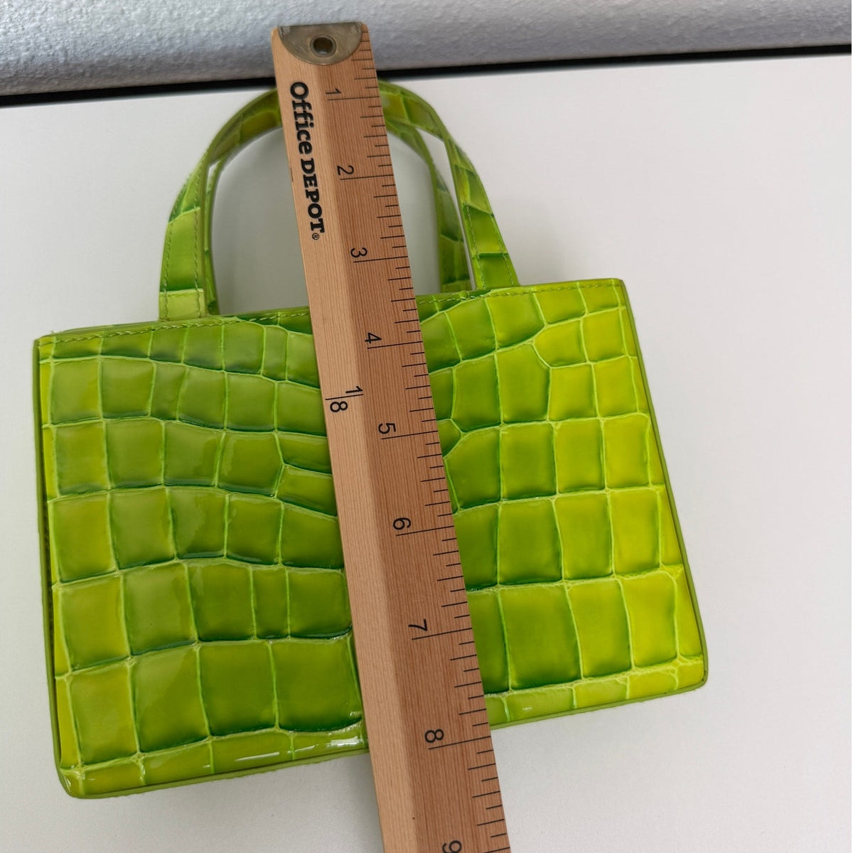EUC Amina Muaddi Mini Croc Embossed Lime Green Leather Top Handle Bag