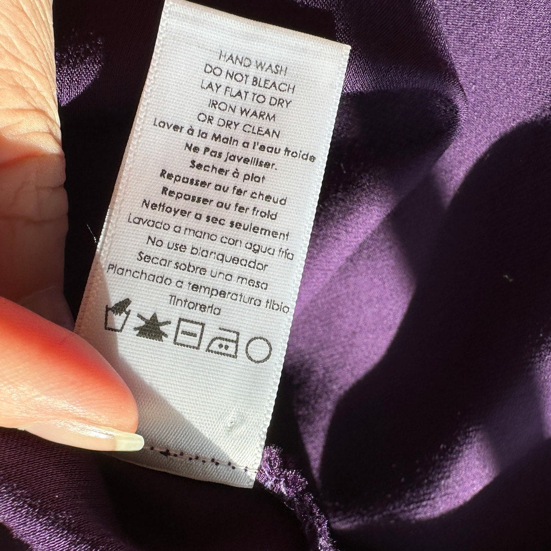 Nation Dark Purple Satin Mock Neck Sleeveless Keyhole Back Blouse S
