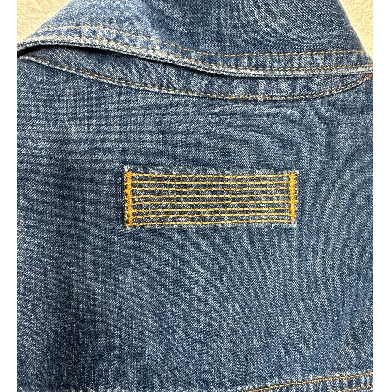 Versace Blue Denim Long Sleeve Pearl Snap Yellow Versace Logo Shirt 41 / Medium