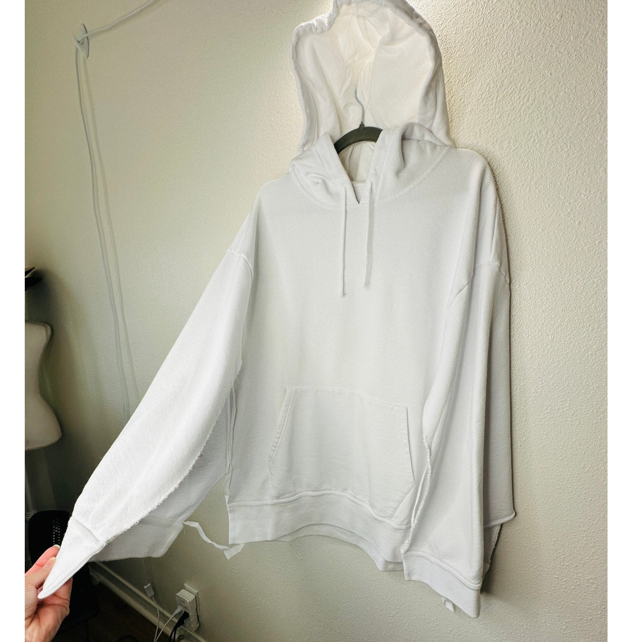 NWT Maison Margiela White Open Sleeve Raw Hem Cotton Hoodie M