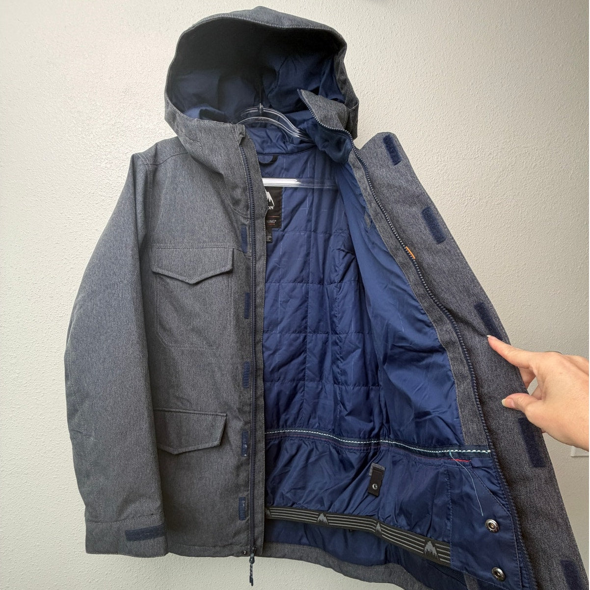 Burton Living Lining Snowboard Ski Jacket Heather Gray Blue Denim Mens Large