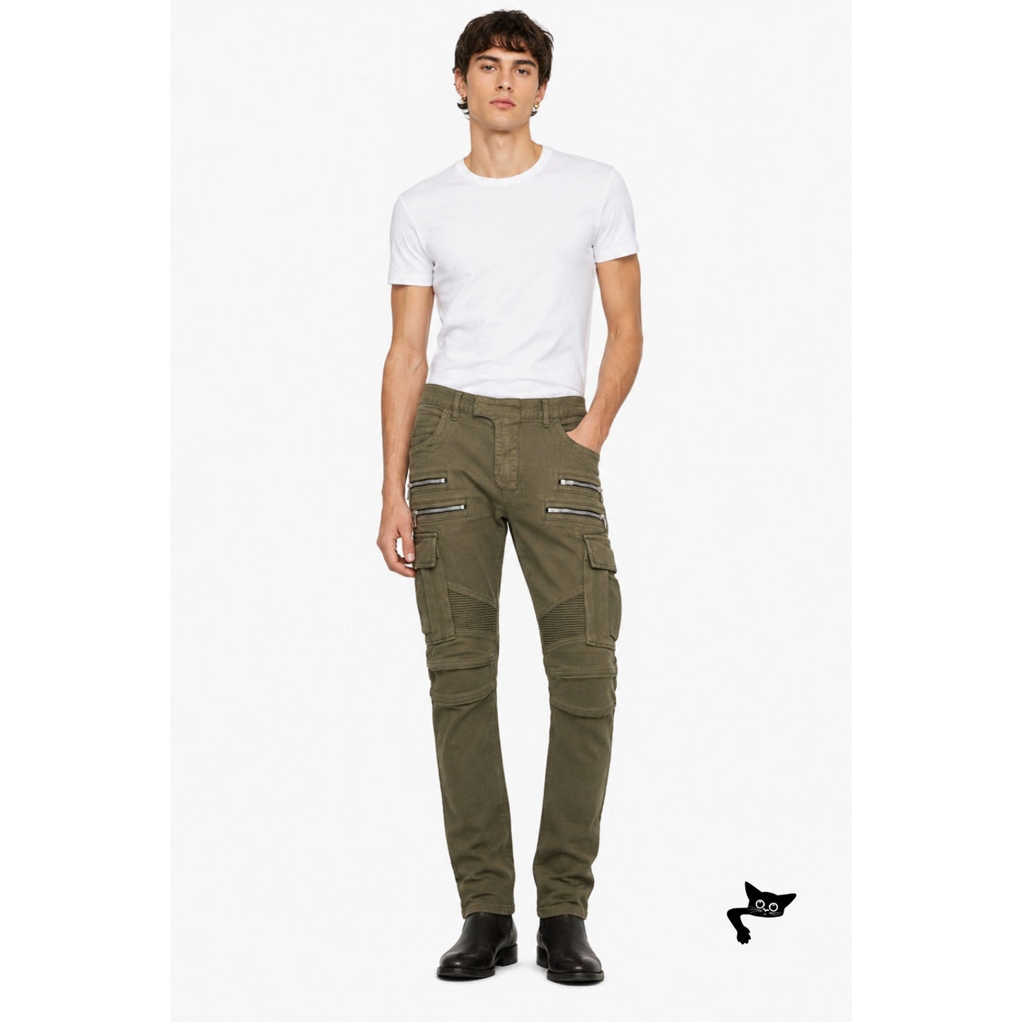 Balmain Olive Biker Cargo Pants Men's 34