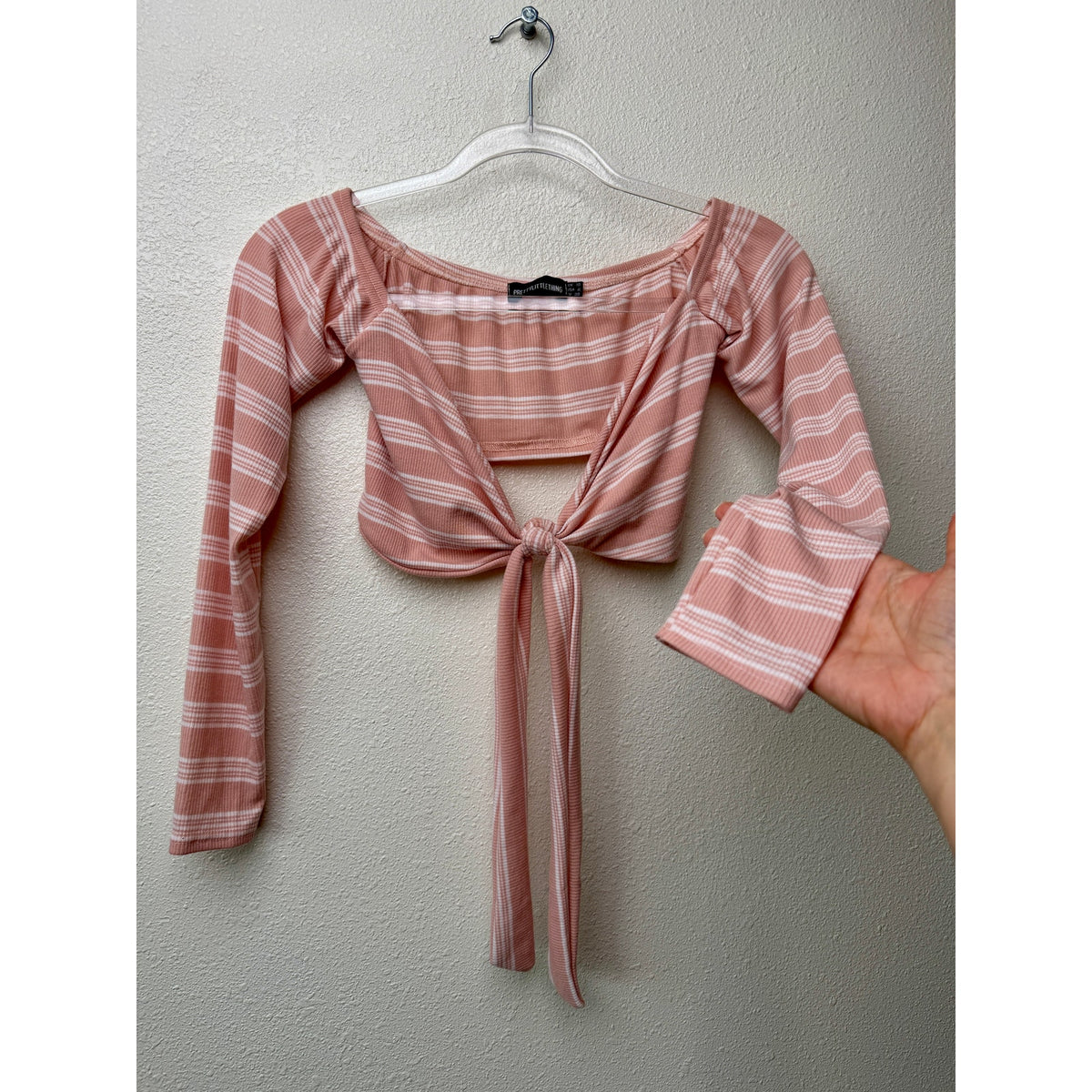 PrettyLittleThing Peach Stripe Tie Crop Top Womens US 6