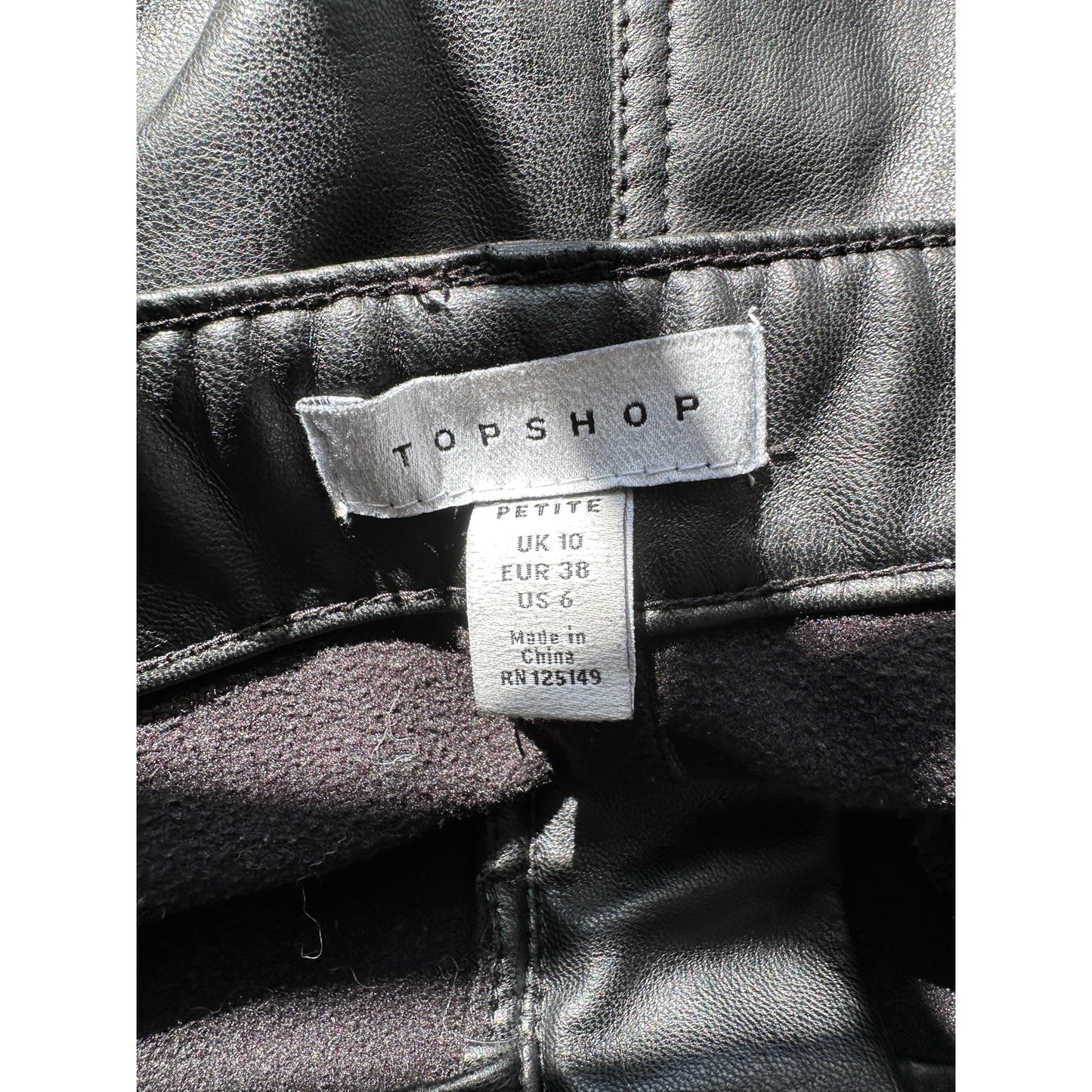 Topshop Faux Leather Moto Skinny Pants Black Women’s 6P Zip Pockets
