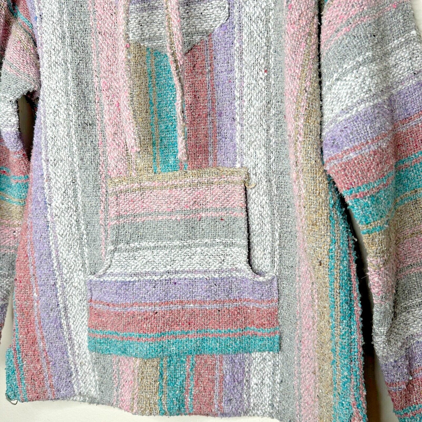 San Jose Pink Aqua Stripe Pullover Long Sleeve Blanket Front Pocket Hoodie L