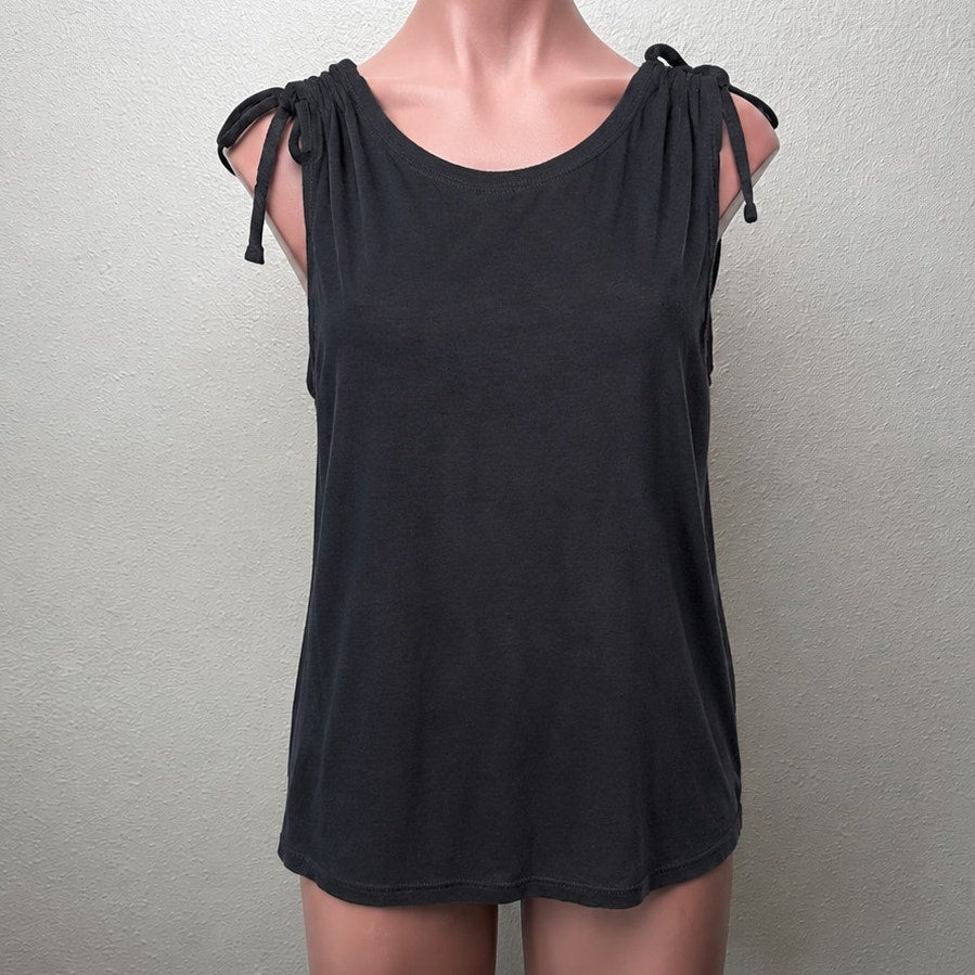 Nation Ltd Black Ruched Shoulder Tie Sleeveless Tank Top S
