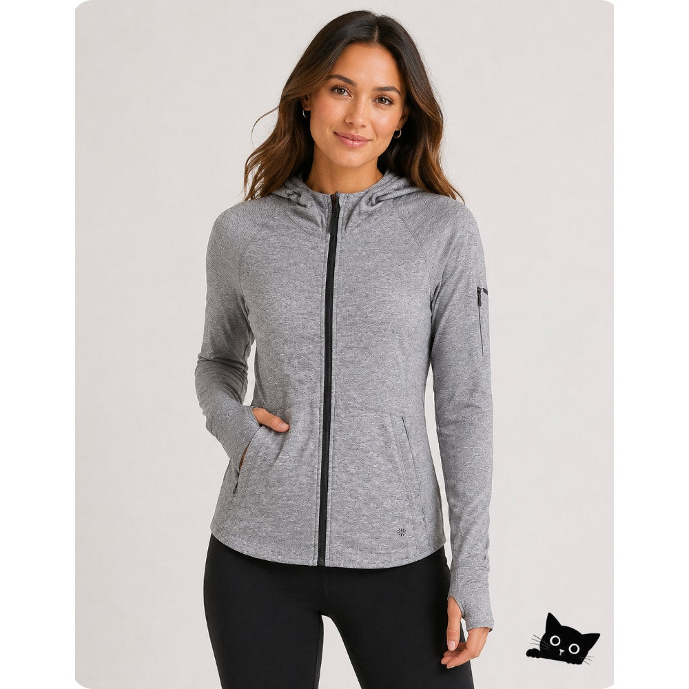 Athleta Med Gray Baja UPF 50+ Hooded Zip Jacket with Thumb Holes Arm Pockets XXS