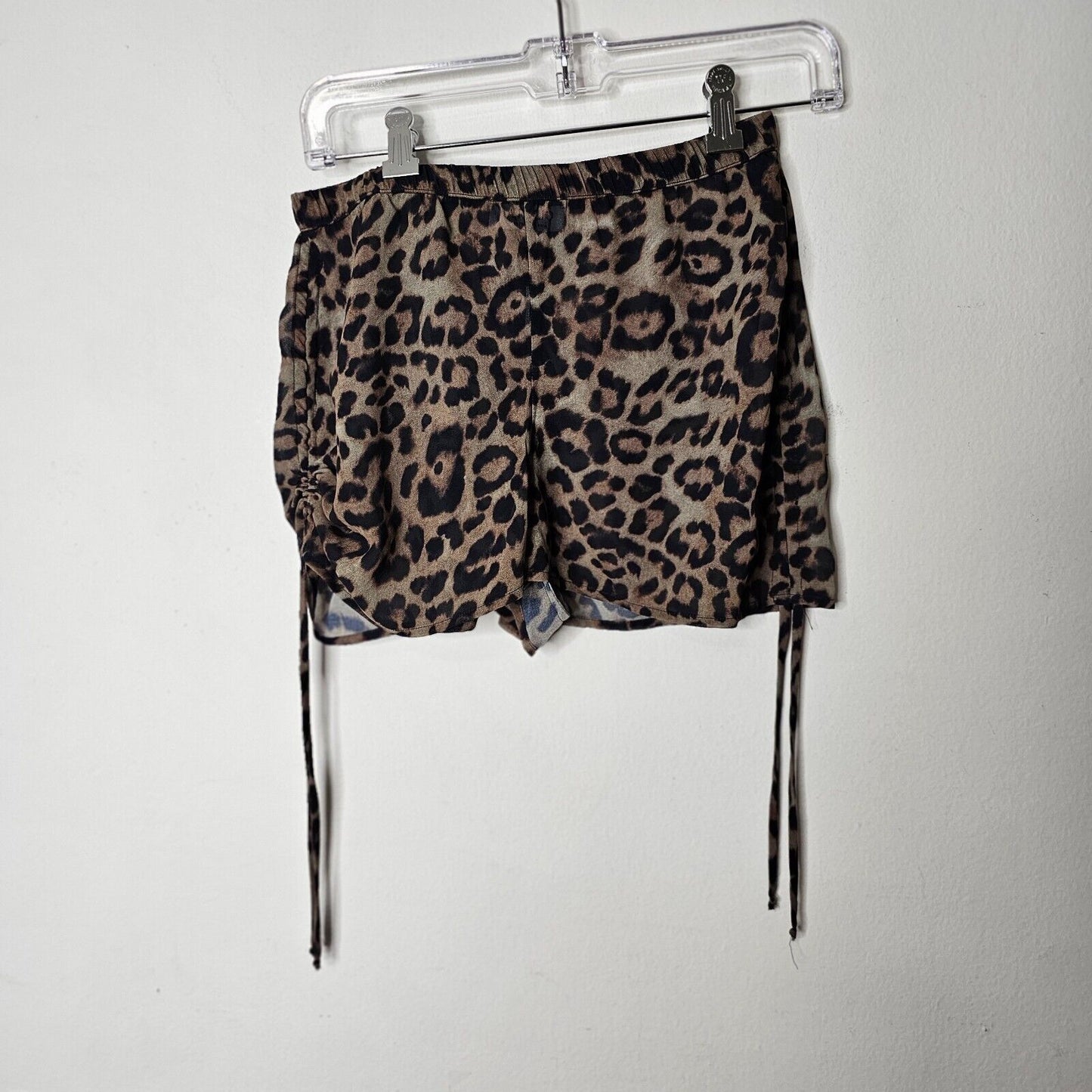 Aiello by Frankies Bikinis Taupe & Black Leopard Print Ruche Tie Sides Short M