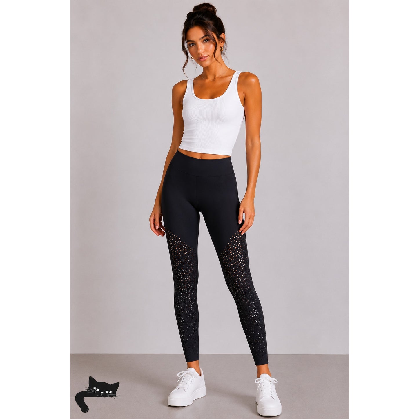 Willow Jet Black Laser Cut Design High Waist Stretch Legging Pants Medium