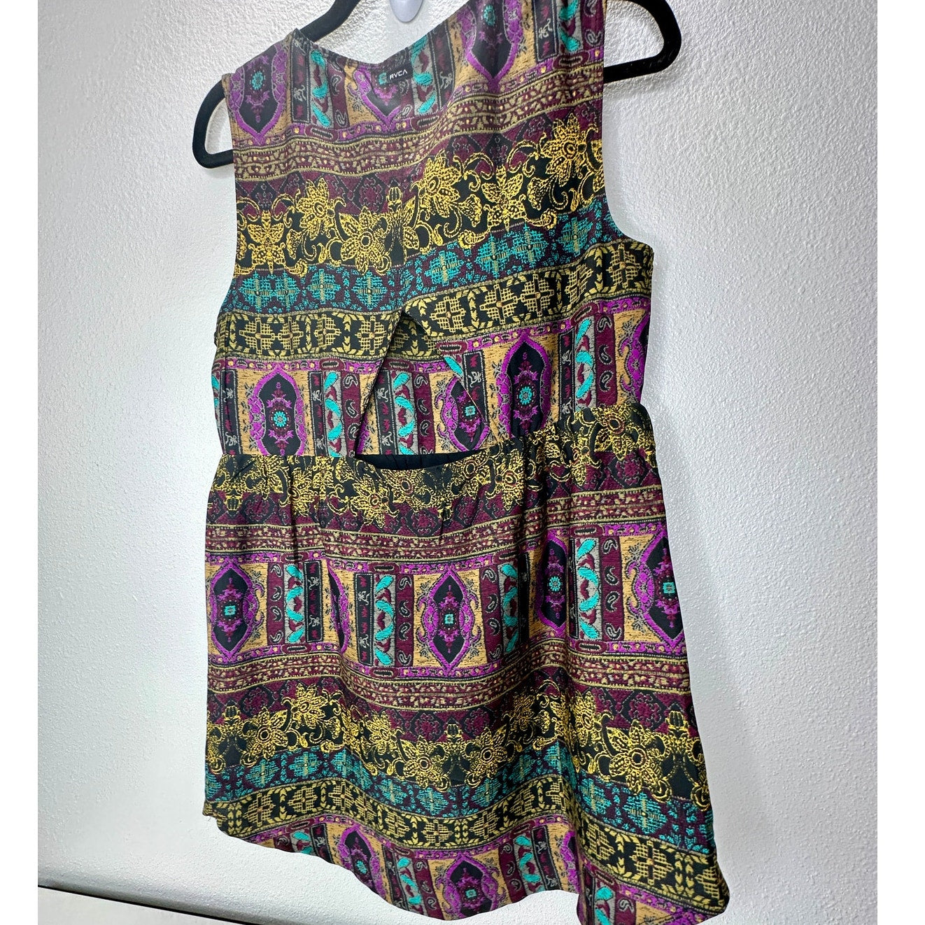 RVCA Multicolor Floral Print Cutout Triangle Back Round Neck Mini Dress S