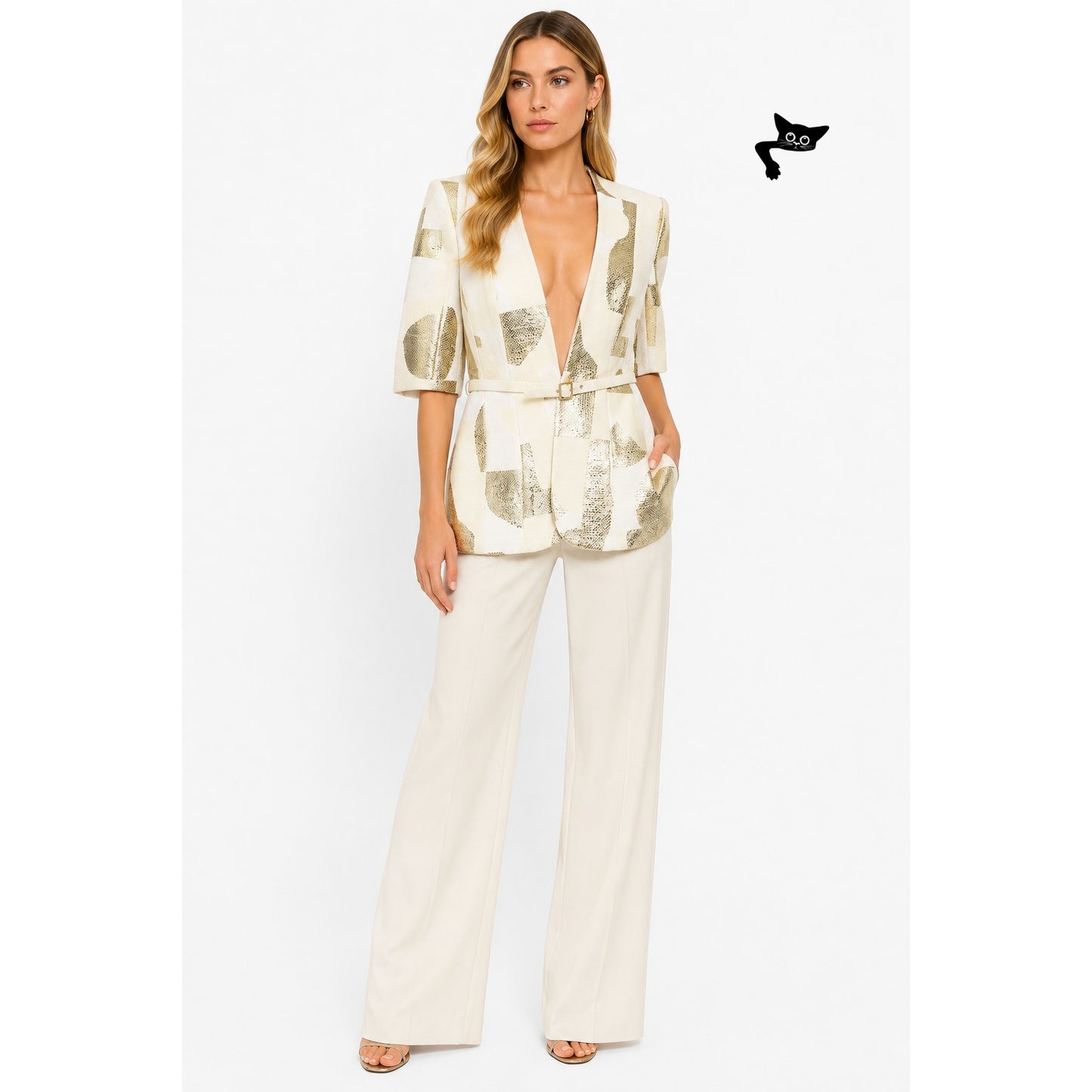 August Getty Atelier "Thalia" Brocade Belted Blazer Women's US 6