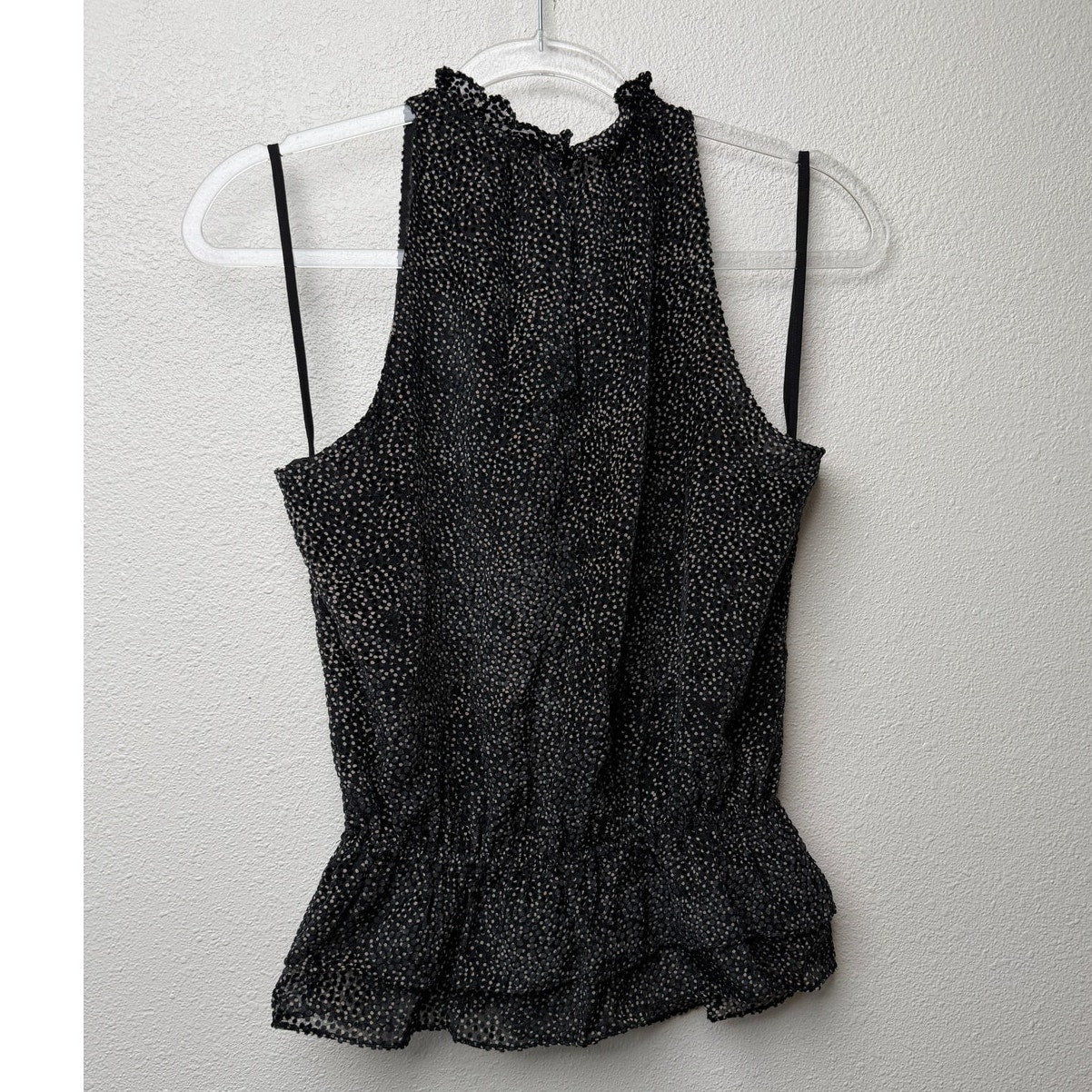 Ramy Brook Black Polka Dot Sleeveless Ruffle Blouse XS