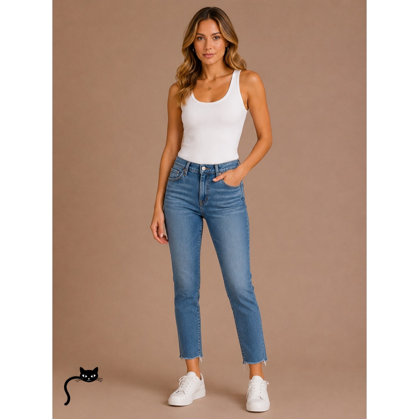 AG The Prima Ankle Raw Hem Cigarette Ankle Med Wash Blue Skinny Jean 27 Zip Fly