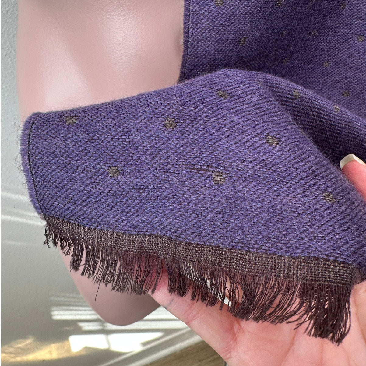 Italian Scarf Purple Brown Polka Dot Wool Silk ~70”