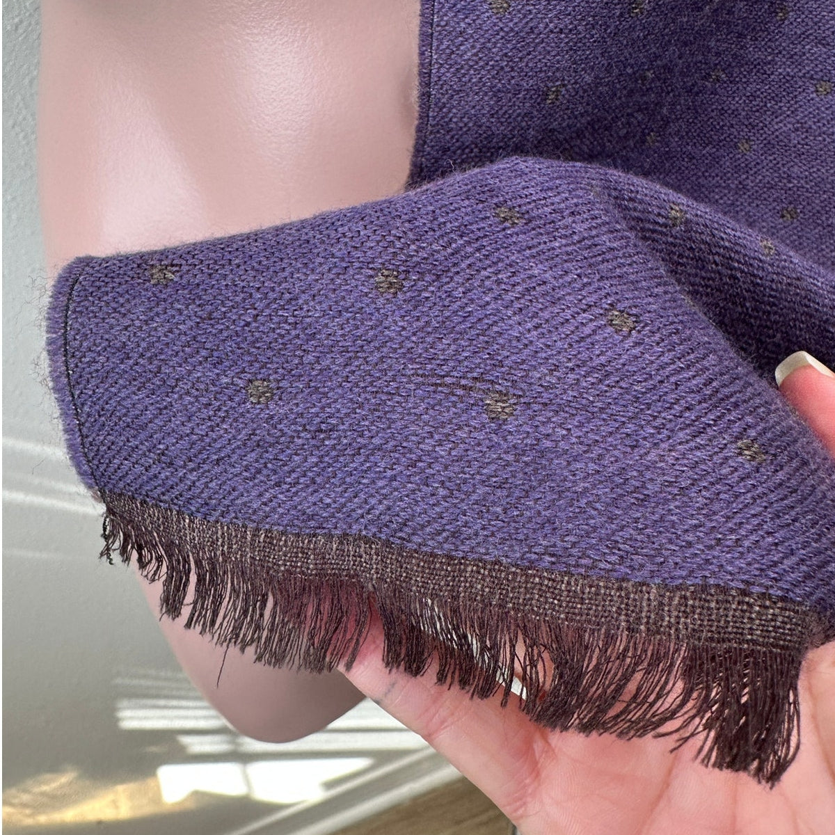 Italian Scarf Purple Brown Polka Dot Wool Silk ~70”