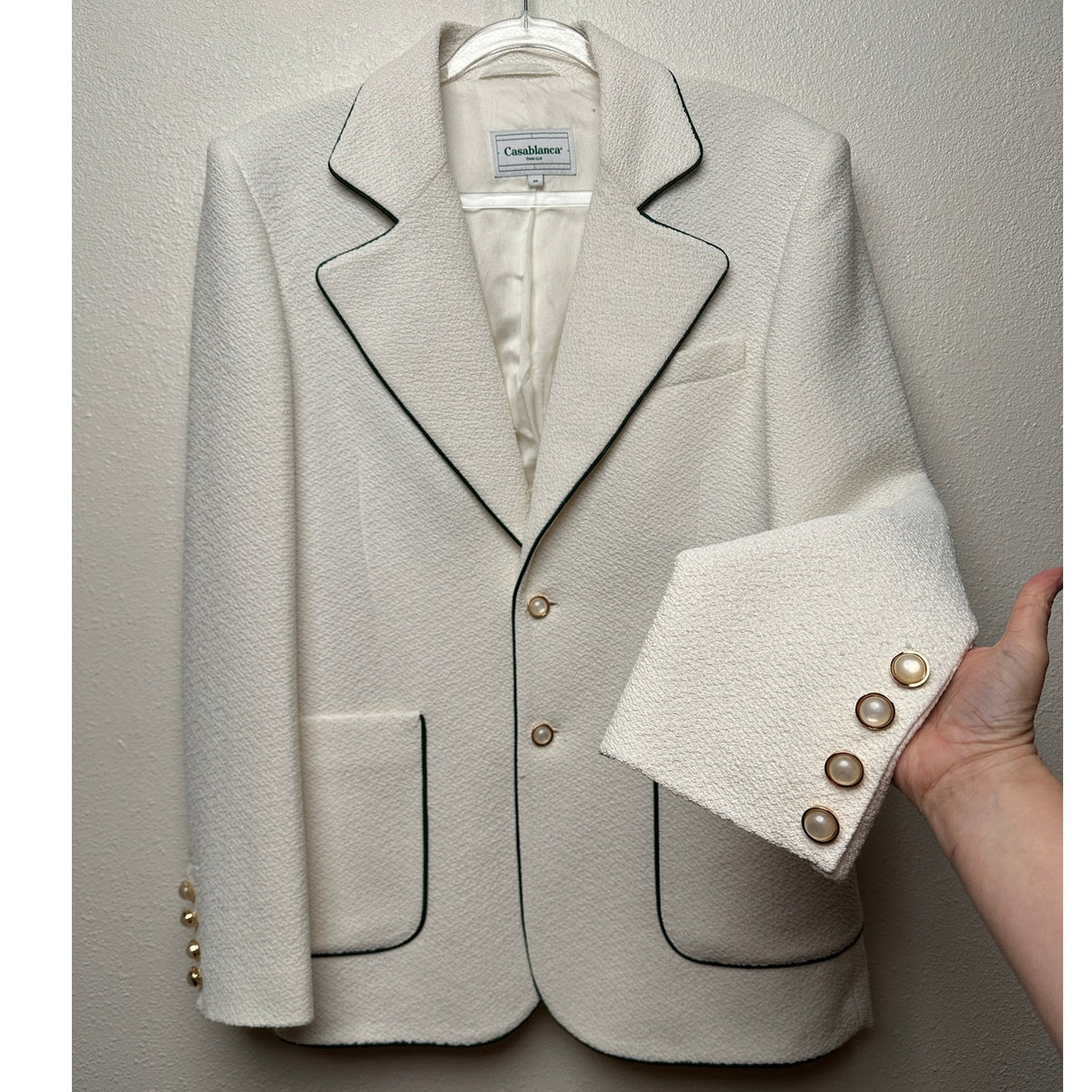 Casablanca Tennis Club Ivory Piped Blazer Men's US 38