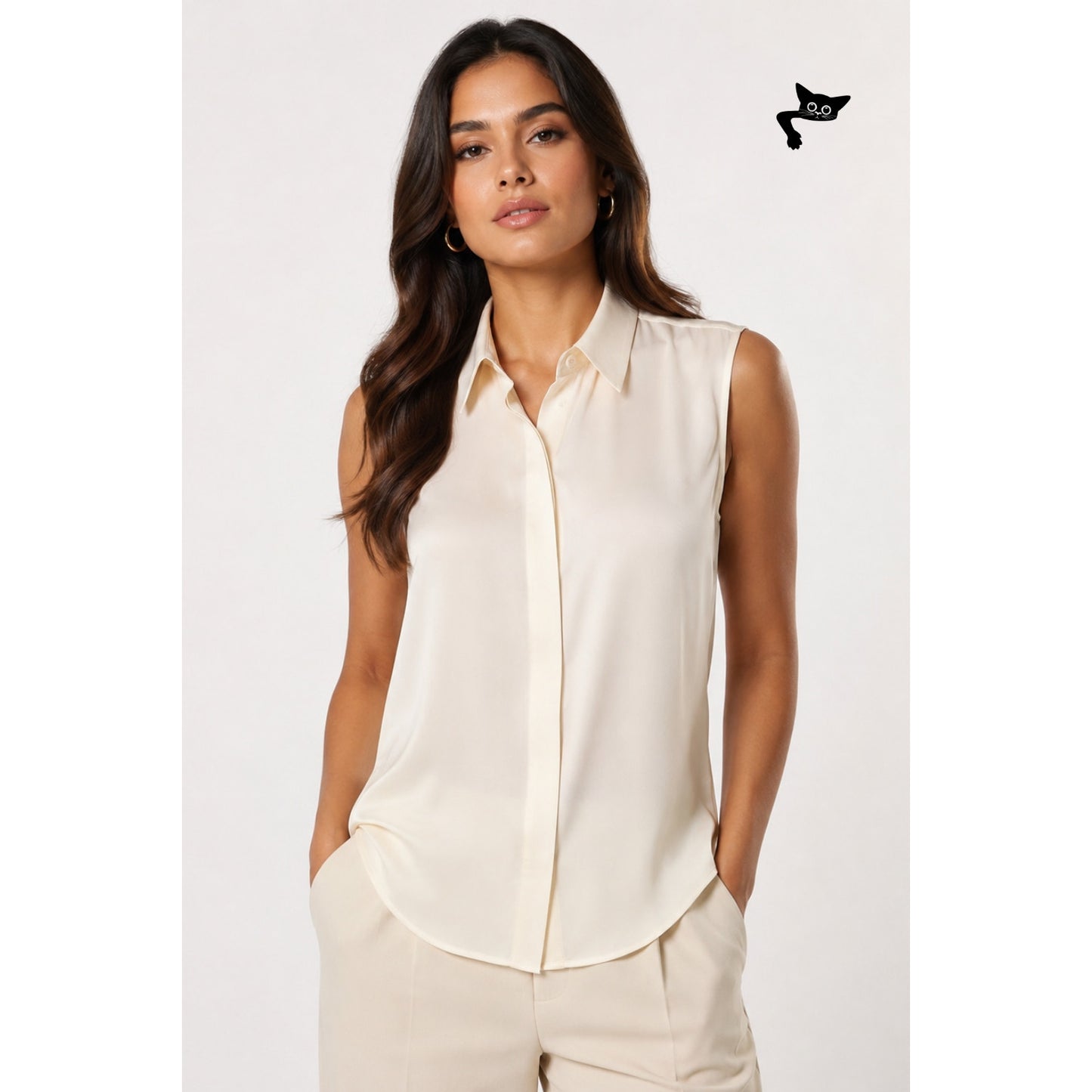 Theory Tanelis Cream Silk Camp Collar Blouse US S