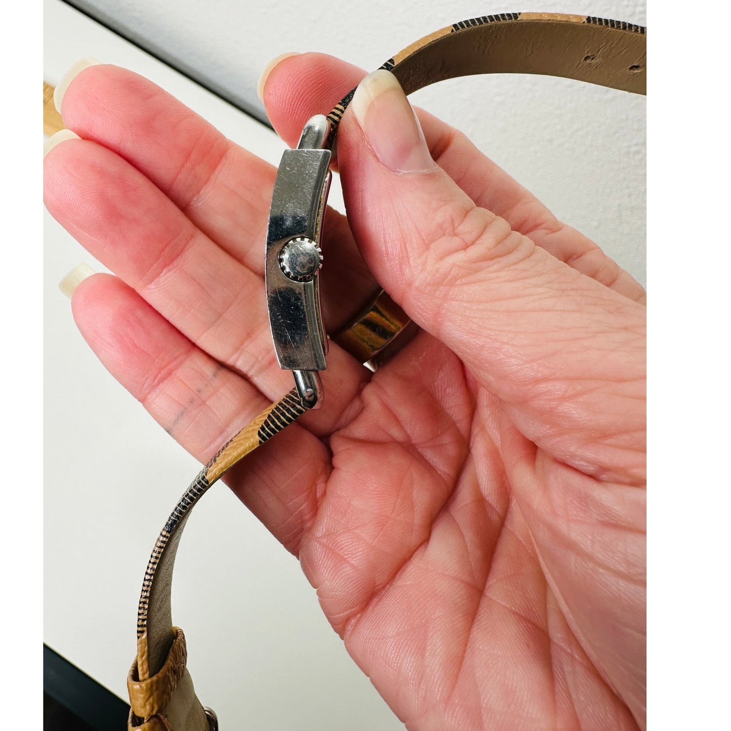 Coach Silver Square Bronze Face Watch Tan Plaid Watchband