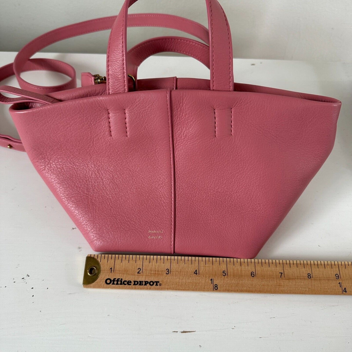 NWOT Mansur Gavriel Tulipano Mini Pebbled Leather Crossbody Bag Peony Pink