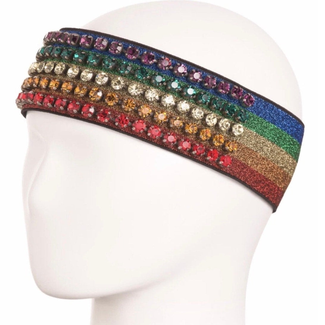 Gucci Multicolor Rhinestone Rainbow Stretch Headband