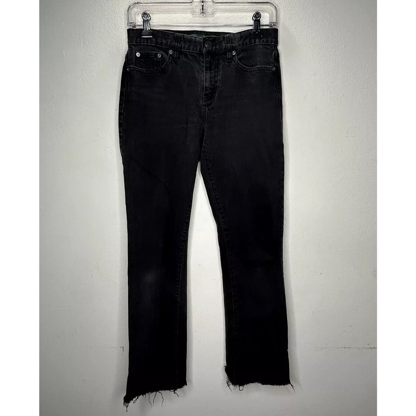 Ralph Lauren Washed Black Raw Hem Slim Fit Classic Straight Jeans Size 2
