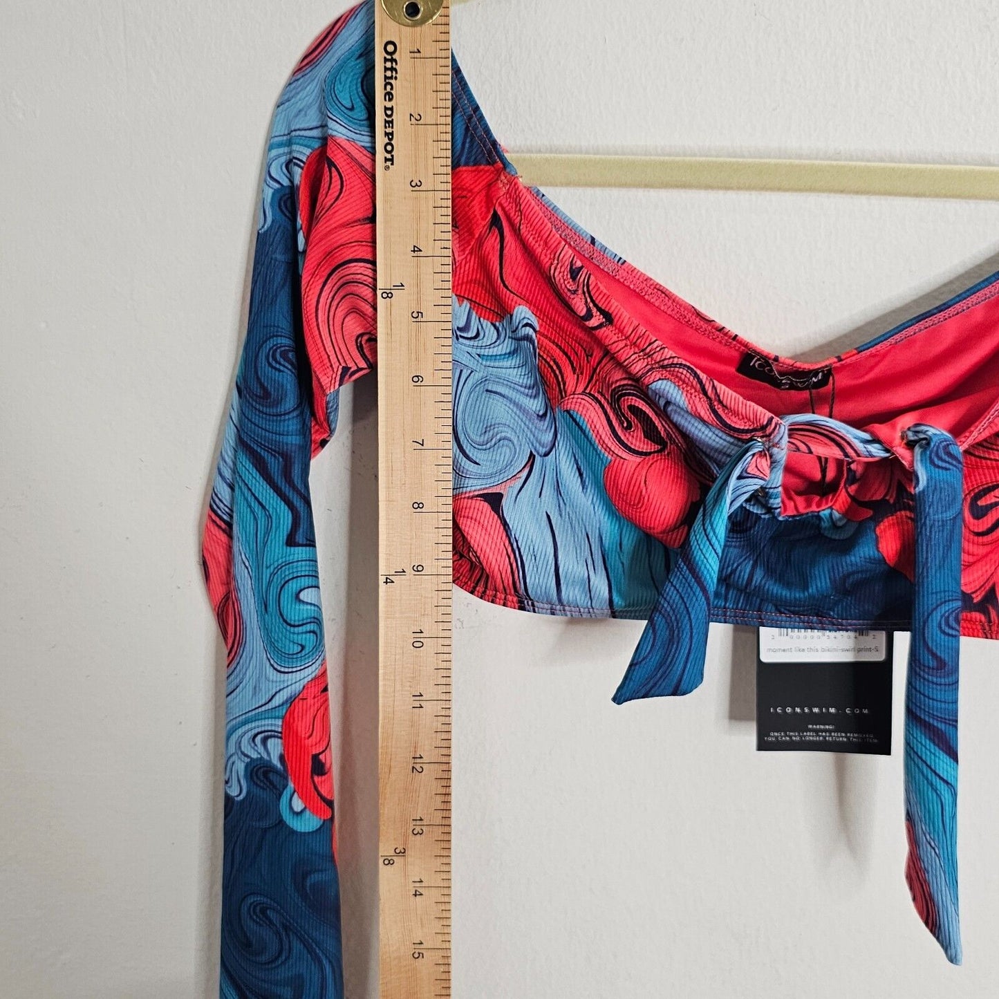 NWT Icon Swim Blue & Red Moment Like This Bikini Swirl Print Long Sleeve Top S