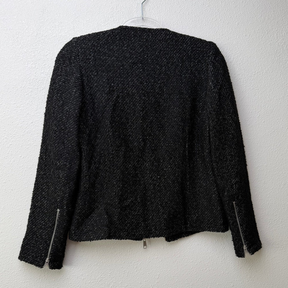 Anine Bing Houndstooth Tweed Jacket Zip Front Shoulder Pad Size S