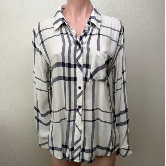 Rails White Navy Plaid Button Down Shirt Long Sleeve Women S