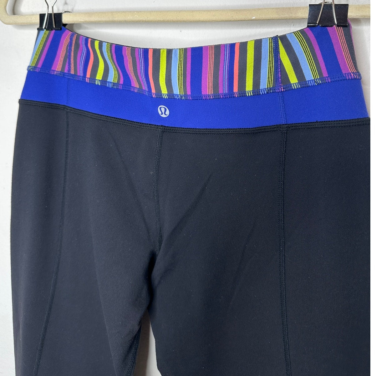 Lululemon Black Groove Flair Pant Multi Color Stripe Waistband Flare Leg 6