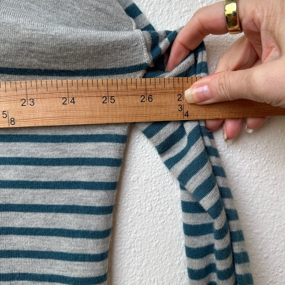 Joie Gray&Teal Striped Lightweight Sweater Top 3/4 Sleeve Boxy L