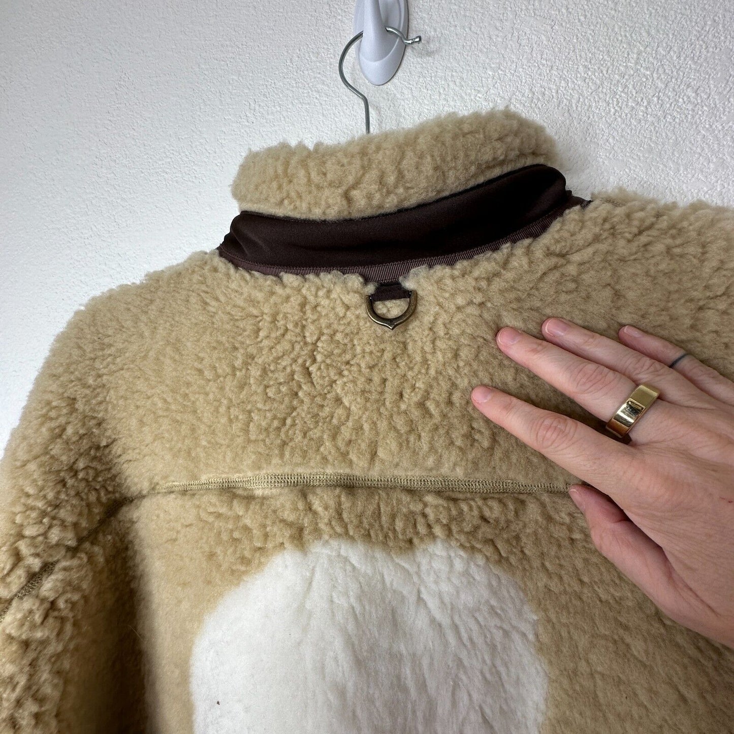 NWT Mastermind World Beige & Brown Cashmere Sherpa Jacket Skull & Crossbone Back
