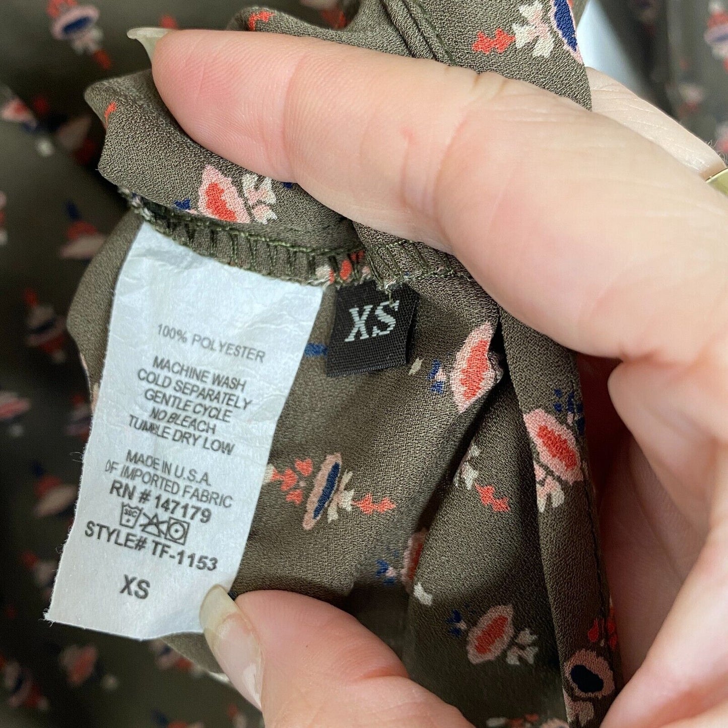 Allison Joy Faux-Wrap Brown Pink Blue Floral Print Design Long Sleeve Blouse XS