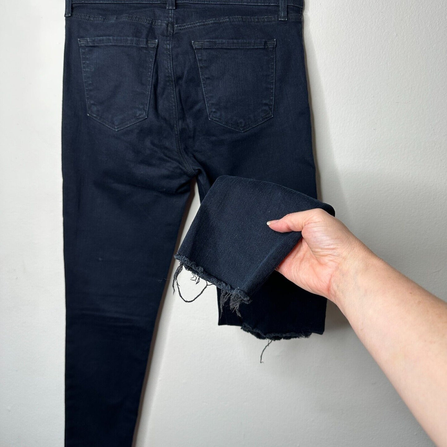 J Brand Crop Raw Hem Mid Rise Super Skinny Dark Blue Mercy Distressed Jeans 27