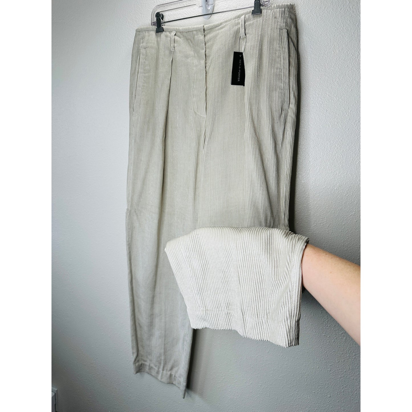 NWT Brunello Cucinelli Oversize Sand Beige Front Pleat Wide Leg Corduroy Pant 14