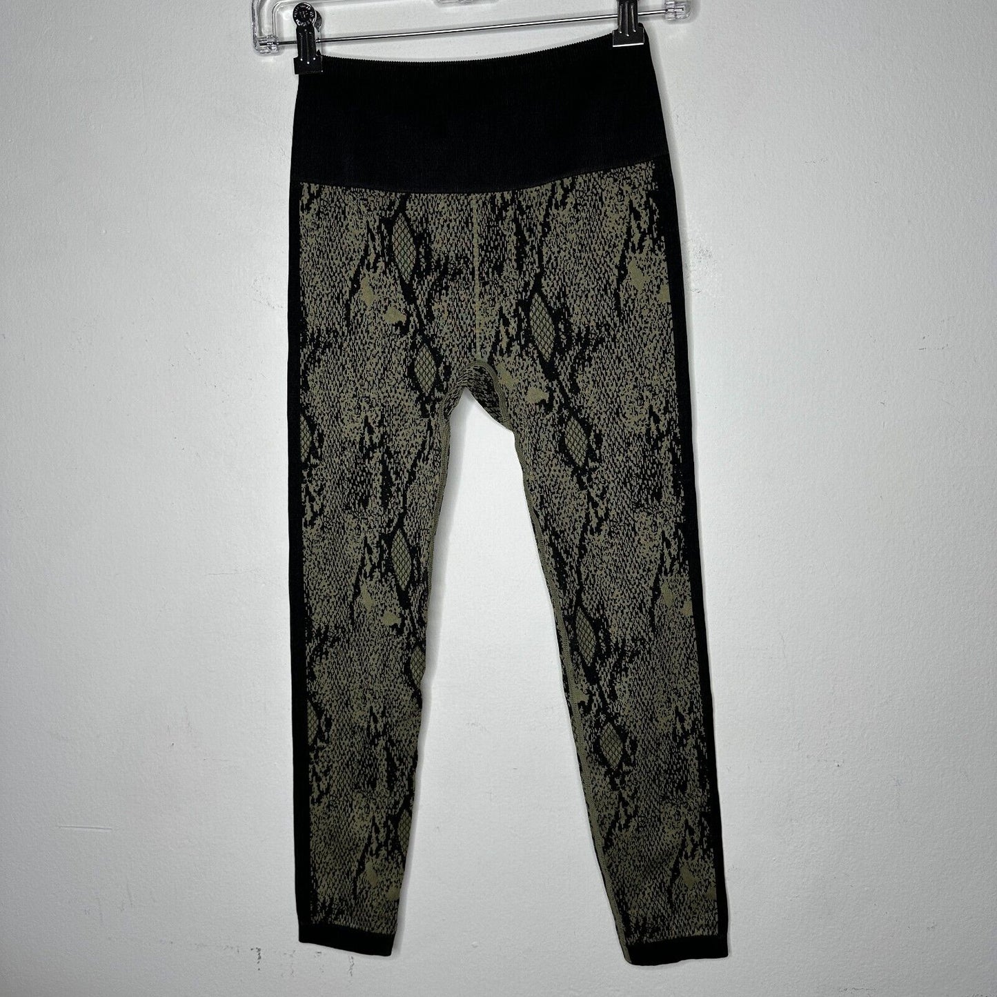 Fabletics Black & Gold Snake Print Ankle Leggings Wide Black Waistband S