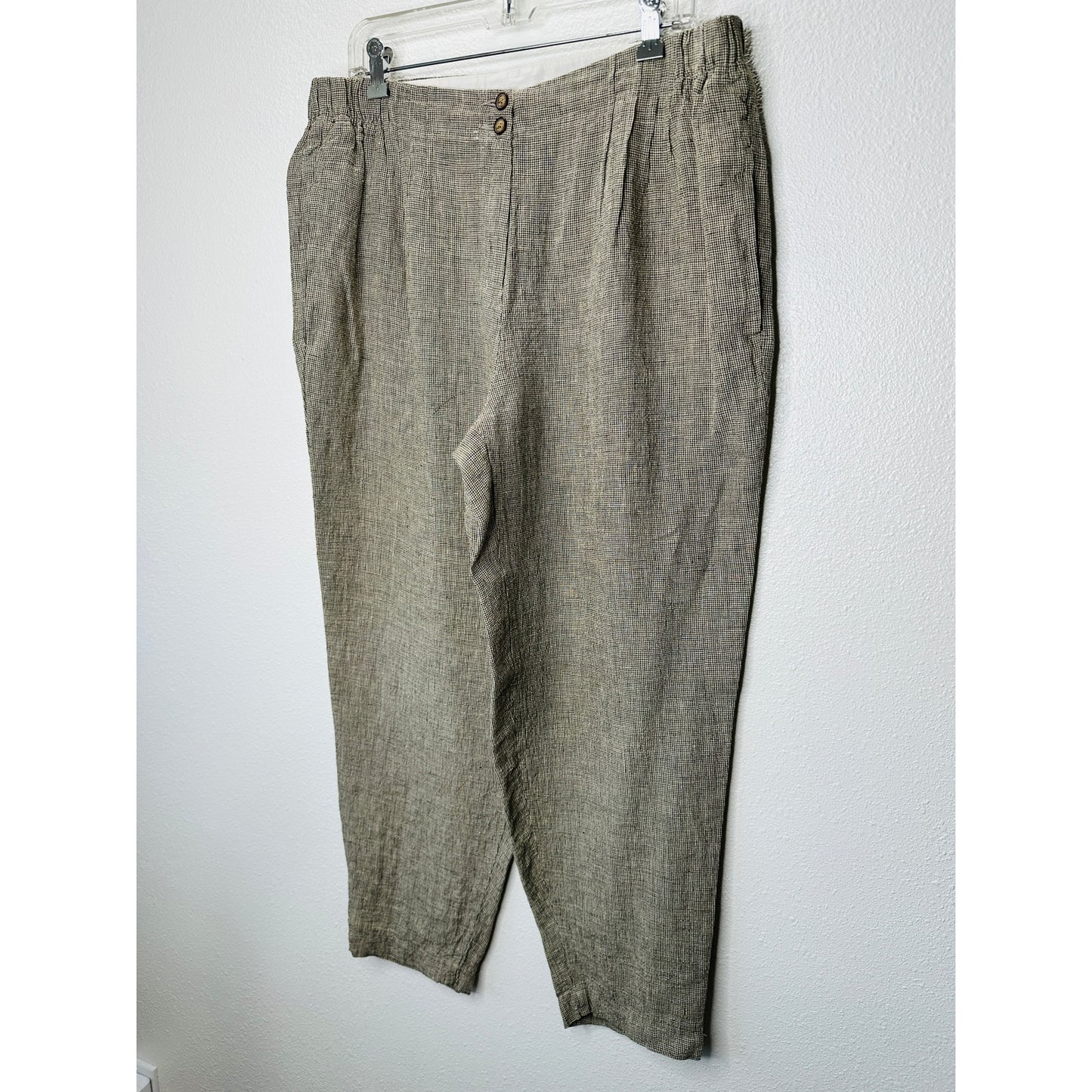 Poetry Brown & Cream Houndstooth cinch Waist Cropped Linen Trouser Pants 12