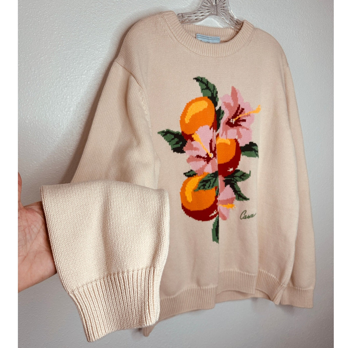 NWT Casablanca Cream Kapalia Oranges Graphic Intarsia Knit Sweater XXL