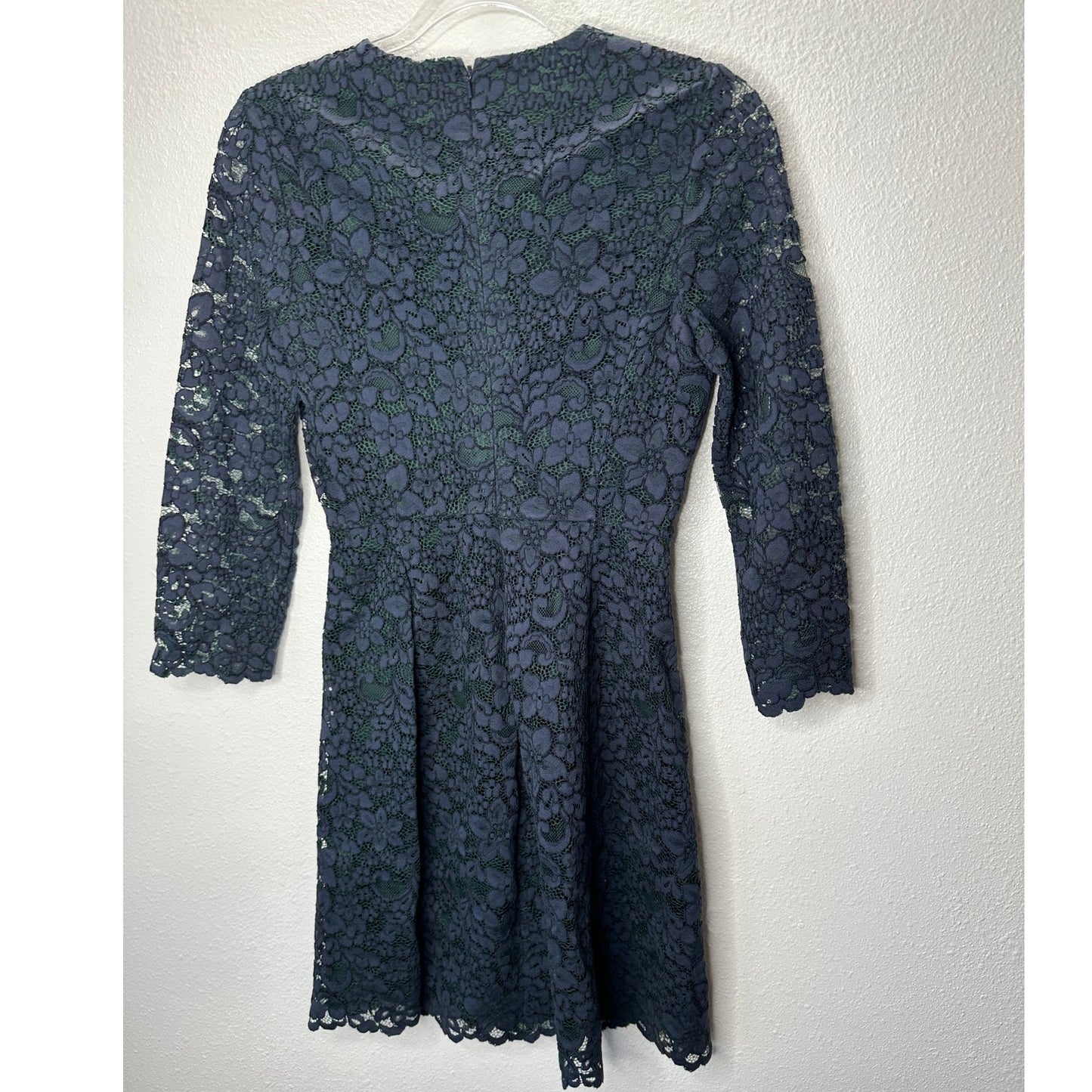 Tory Burch Black Lace with Green Contrast Underlay Jewel Neckline Dress 2