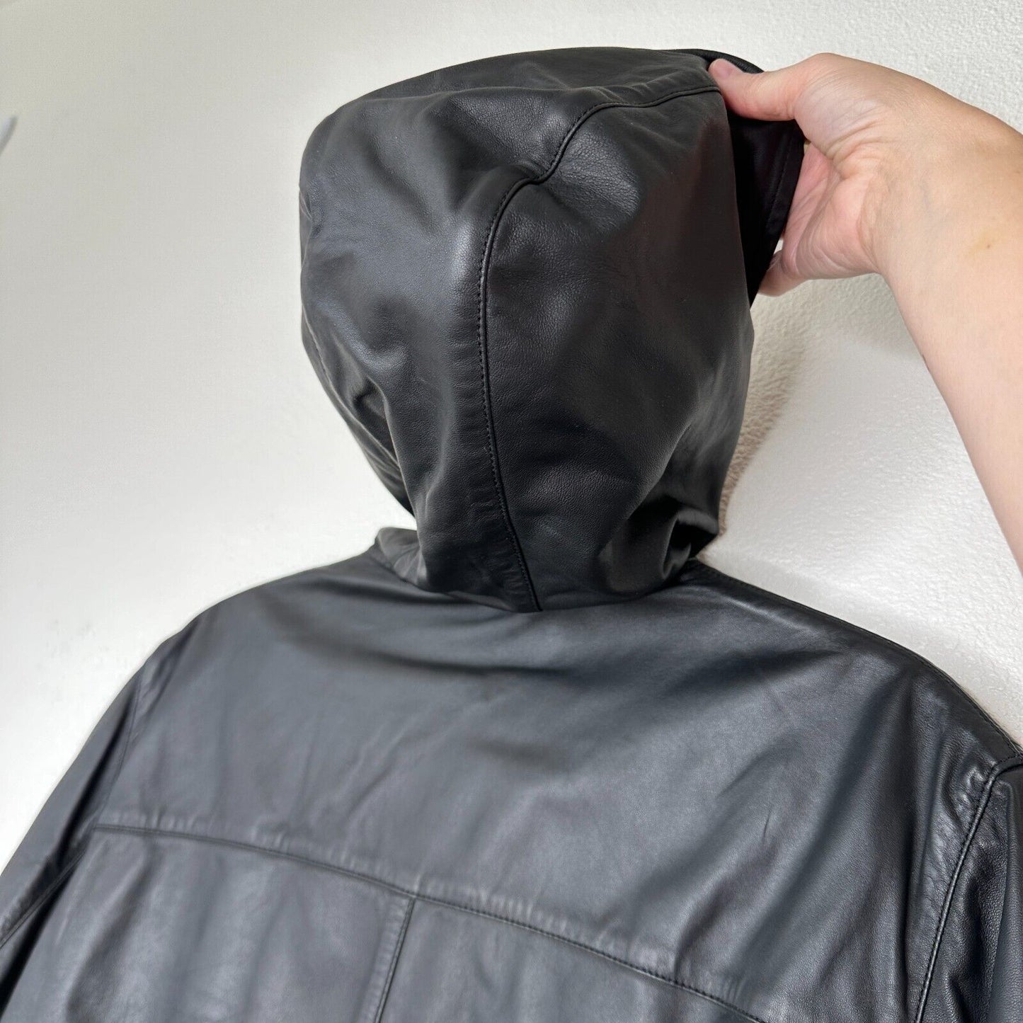 Fendi Black Soft Leather Fendi Embossed Monogram Front Long Sleeve Hooded Jacket