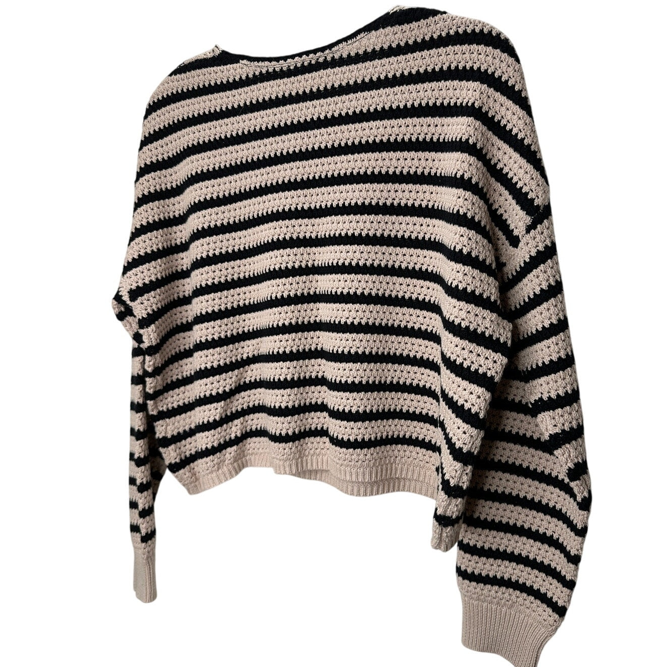 NWT Le Lis Tan & Black Striped Round Neck Raglan Sleeve Crop Sweater L